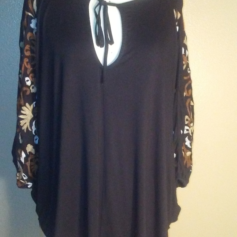 NWT Caite Black Anthropologie L Embroidered